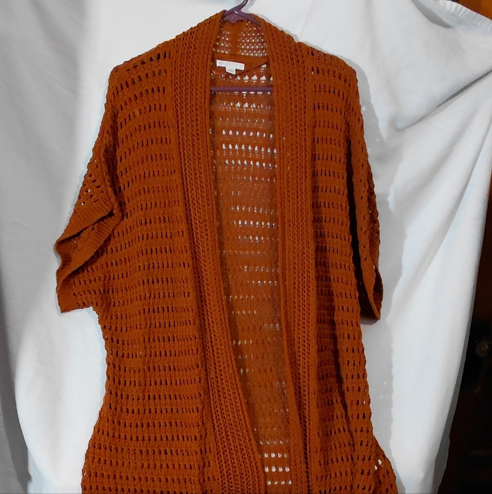 Elegant Rust Open Knit Cardigan